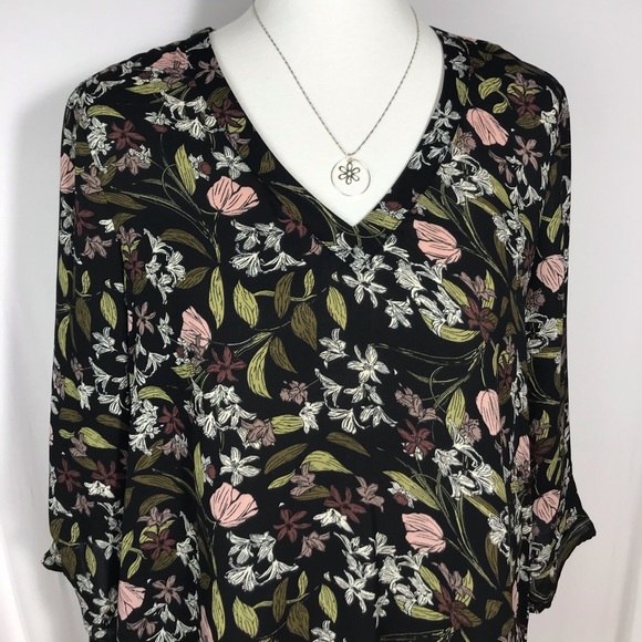 DR2 Women's 3/4 Sleeve Black Floral Drapey Blouse - Picture 11 of 11